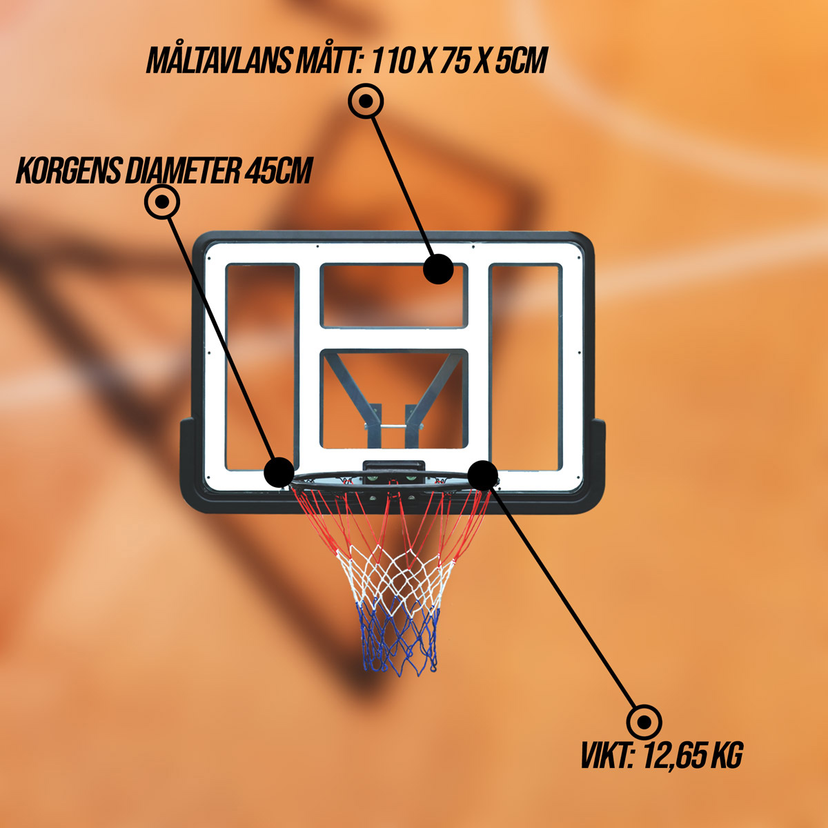 Basketkorg ProSport Vägghängd med Bakplatta