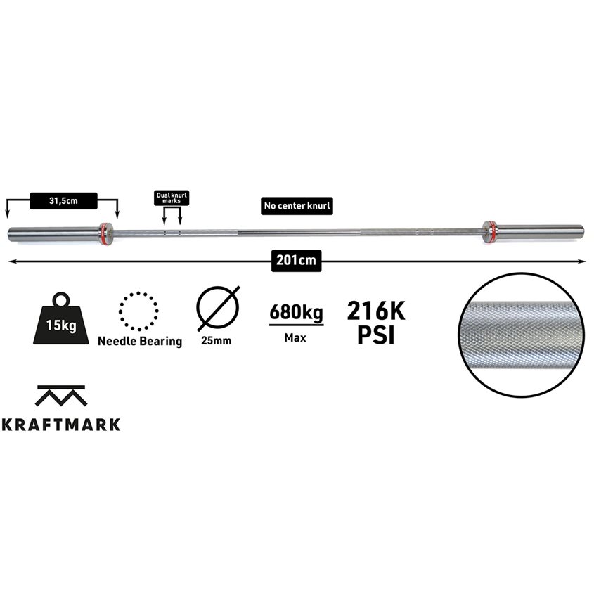Internationell Skivstång Kraftmark 50 mm CF 15 kg  3.0
