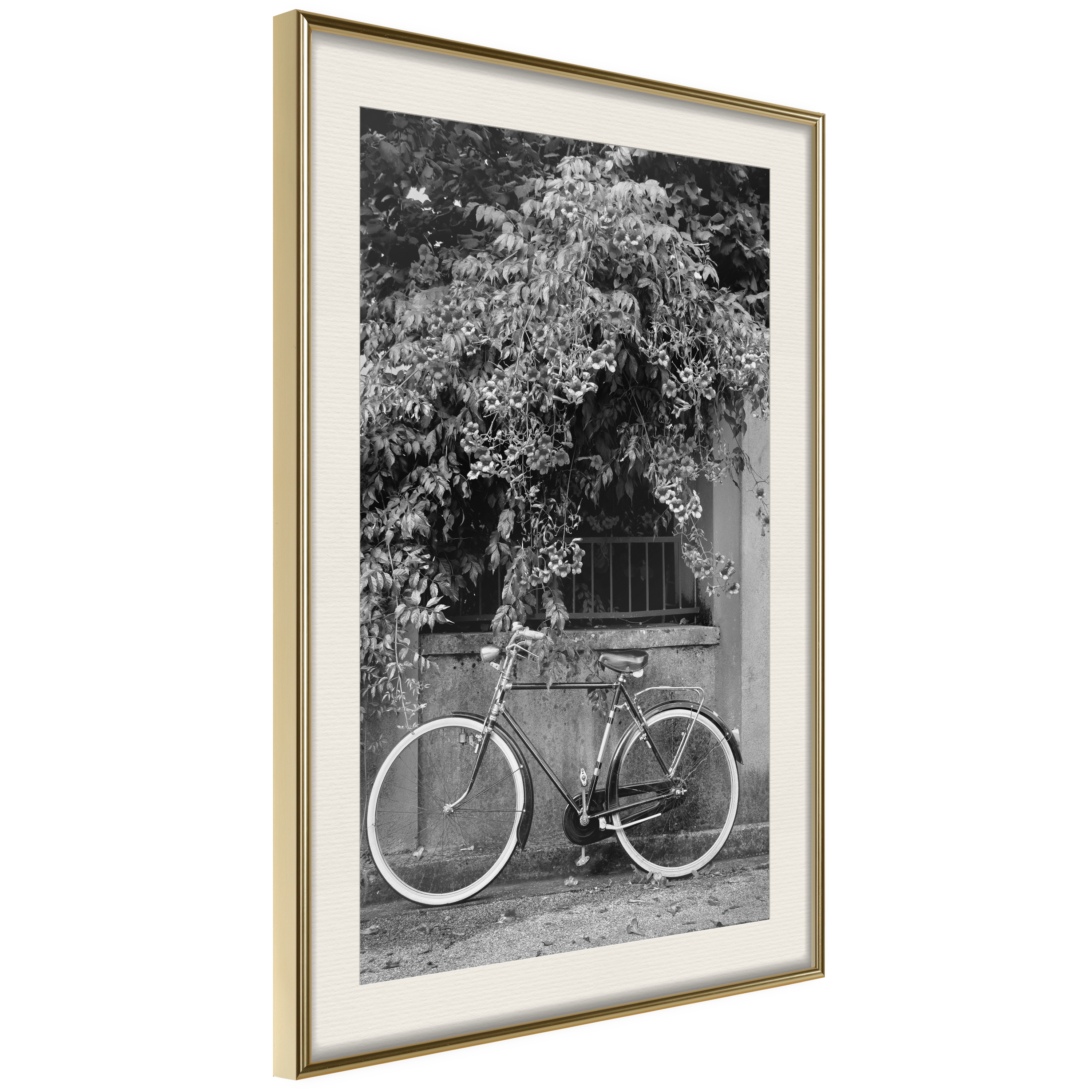 Affisch - Bicycle and Flowers [Poster] 20x30 Guld ram med passepartout, 20x30 cm