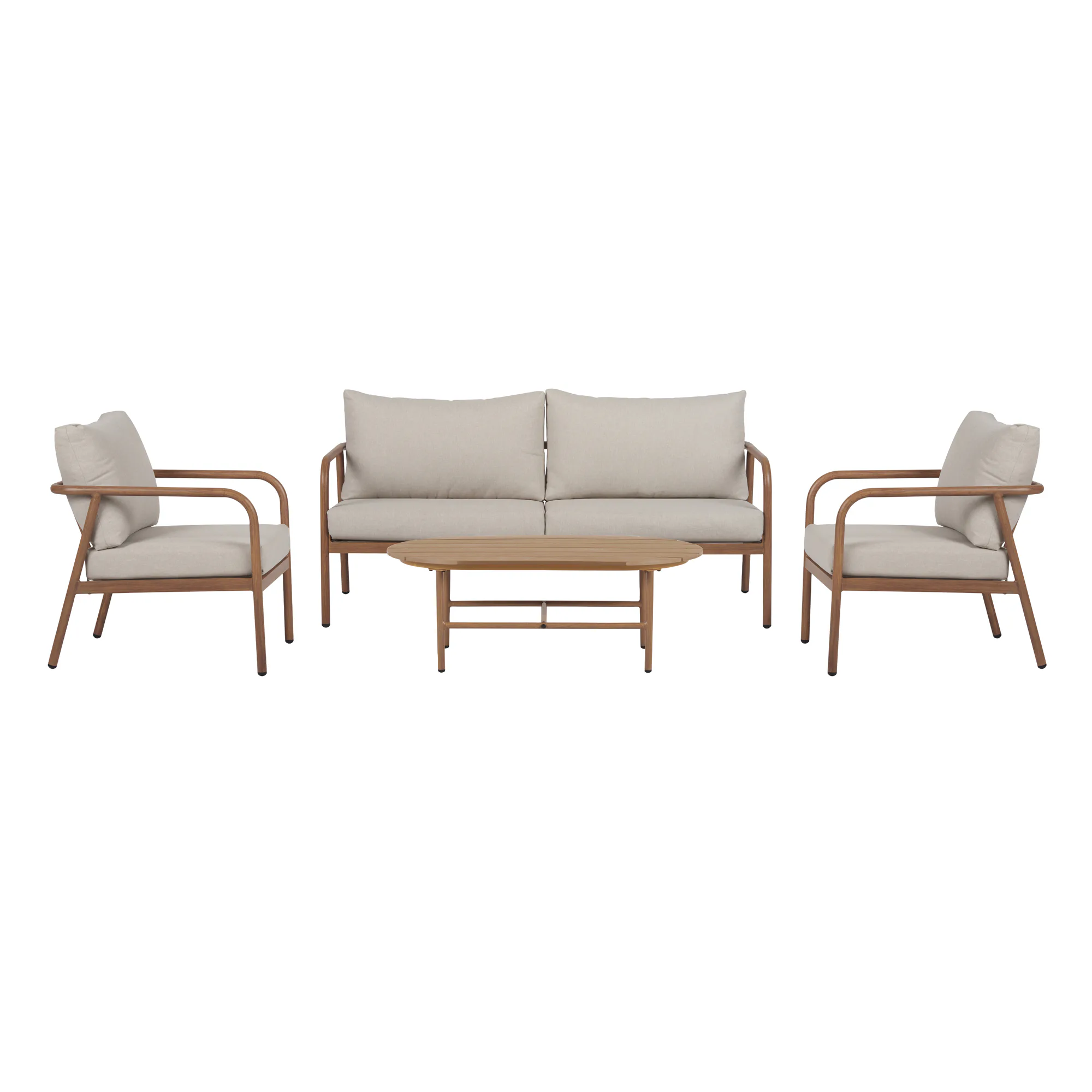 Loungegrupp ENVY DESIGN Olga 2-sitssoffa med 2st fåtöljer och bord Färg: Trä/natur