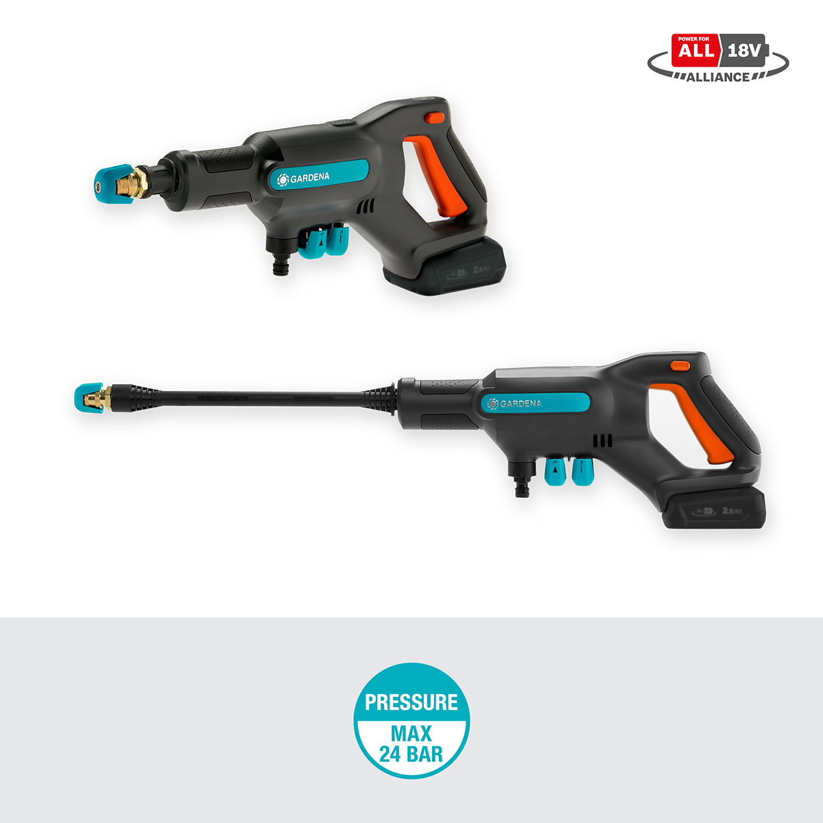 Mellantryckstvätt Garden AquaClean 24/18V RtU set (2,5Ah batteri + standardladdare)