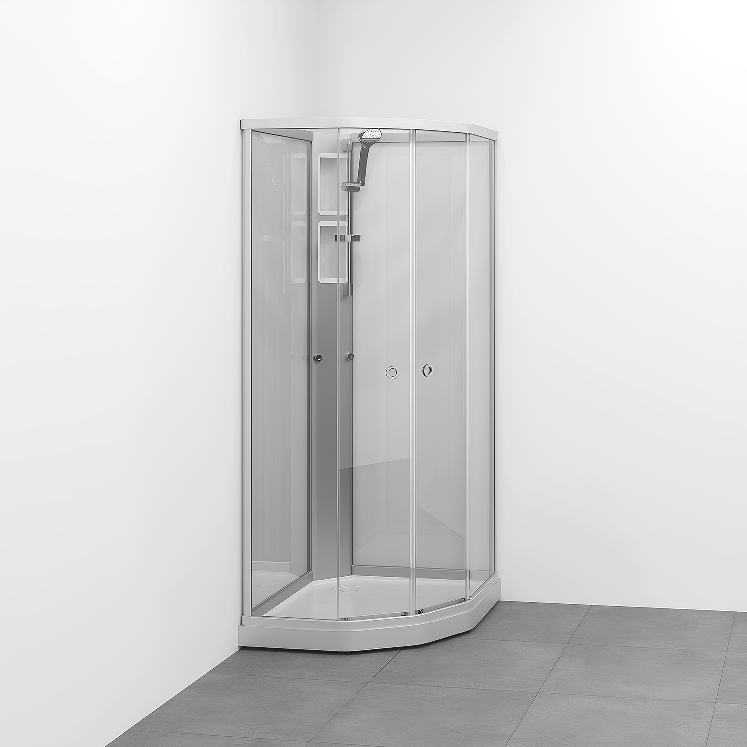 Flow kab Semi UtpBl 9x8 N KL 910x810x1990 mm, Matt aluminium Profil, Klarglas