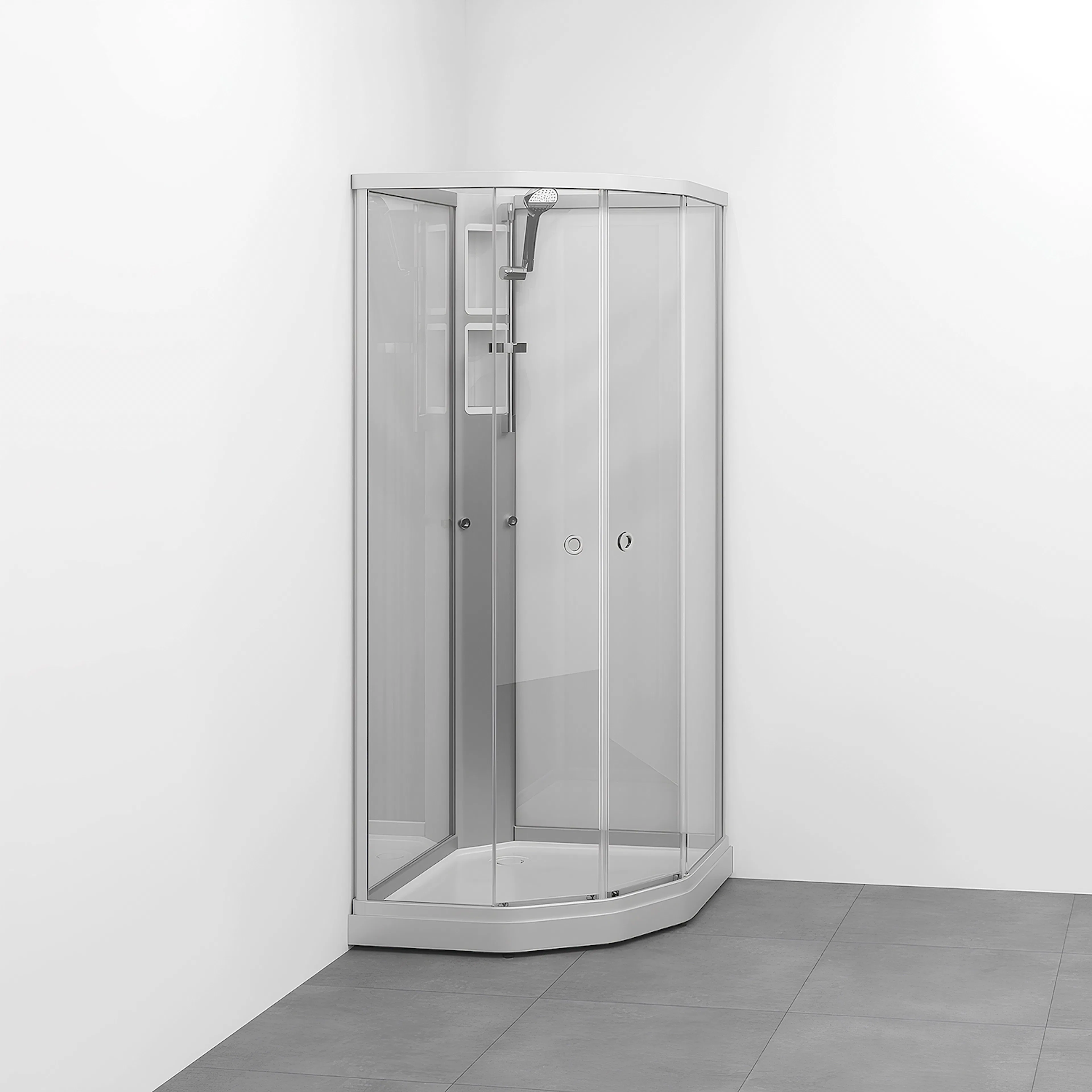 Flow kab Semi UtpBl 7x9 N KL 710x910x1990 mm, Matt aluminium Profil, Klarglas