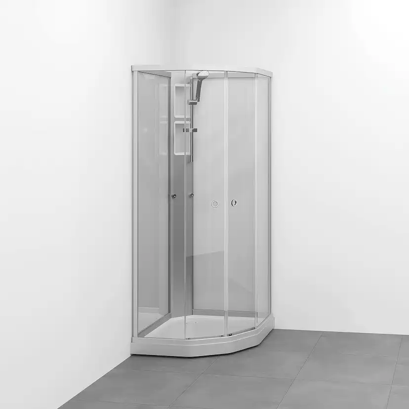 Flow kab Semi UtpBl 9x8 N KL 910x810x1990 mm, Matt aluminium Profil, Klarglas
