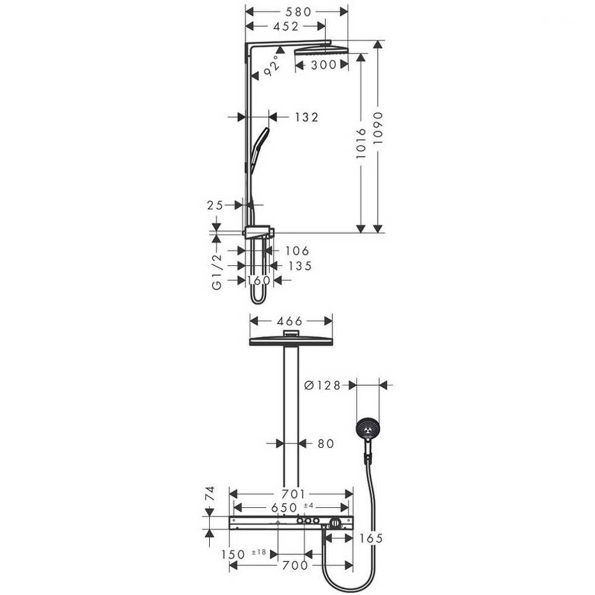 Takduschset Hansgrohe Rainmaker Select 460 3jet Showerpipe 4 funktioner