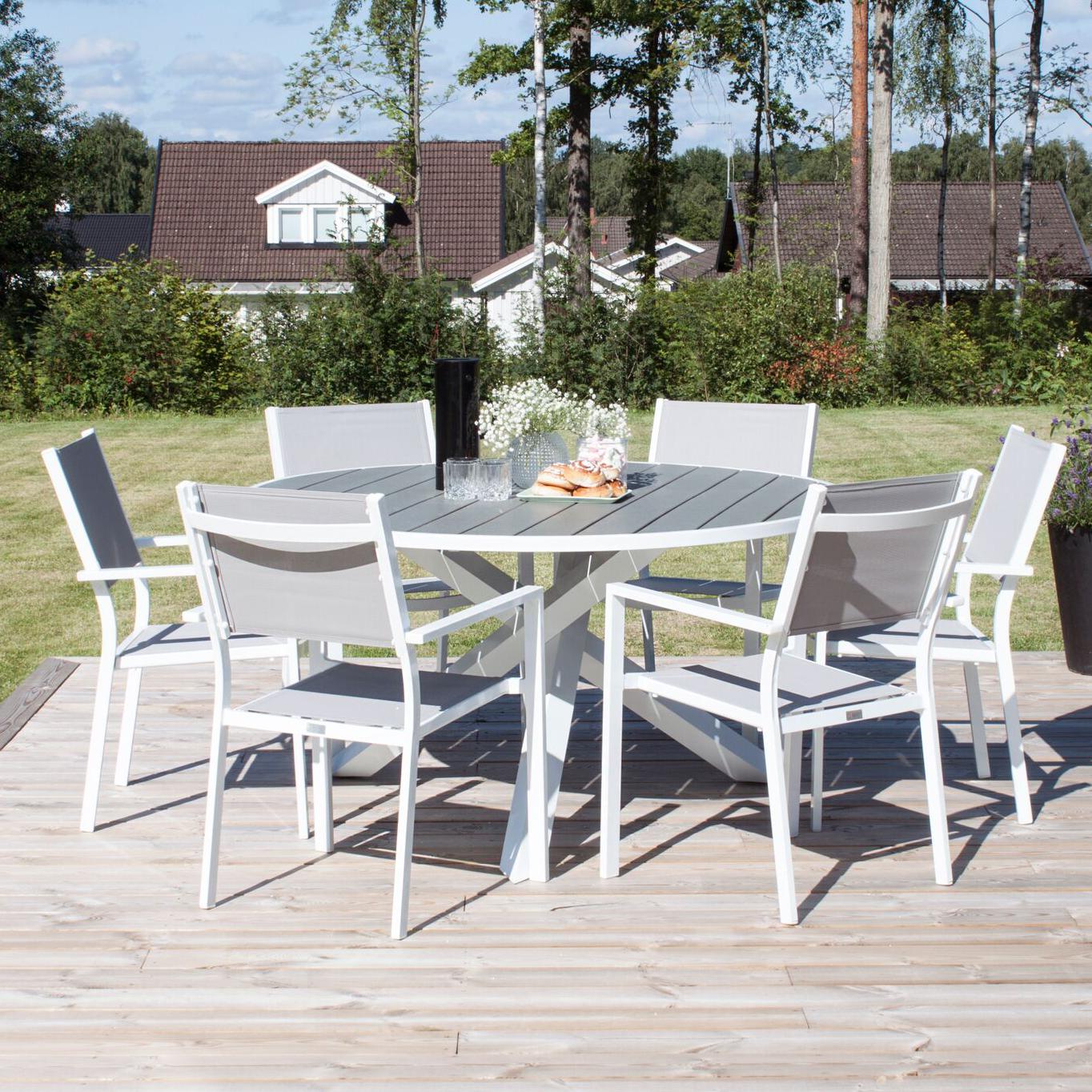 Parma bord140-Vit Alu/Grå+Copacabana stolVit Alu/Grå Textil6 Svart/Grå