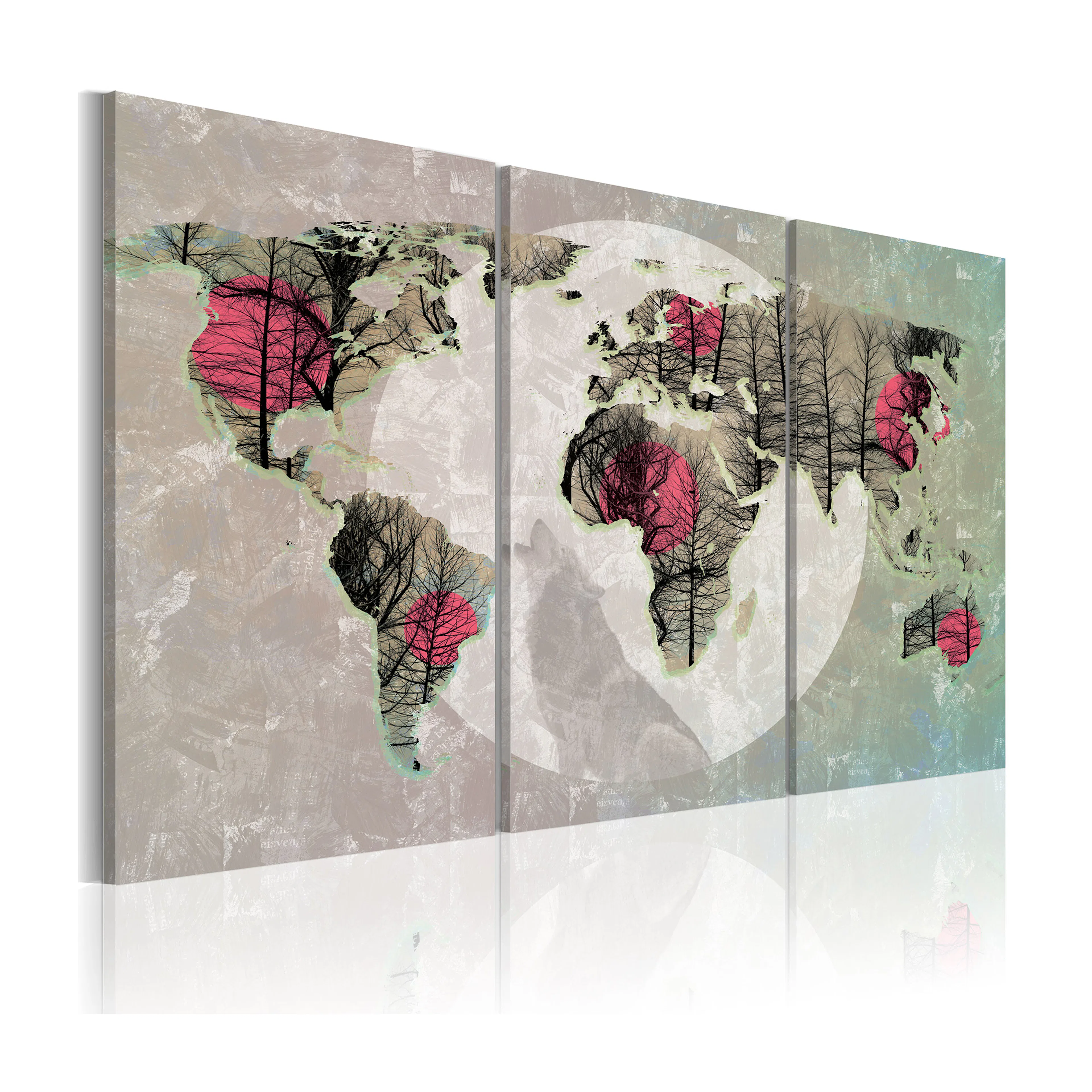 Tavla Arkiio Karta över Världen Fullmåne Triptych