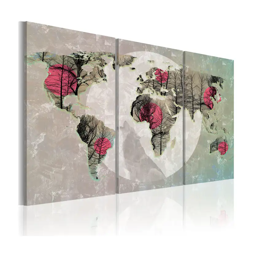 Tavla Arkiio Karta över Världen Fullmåne Triptych