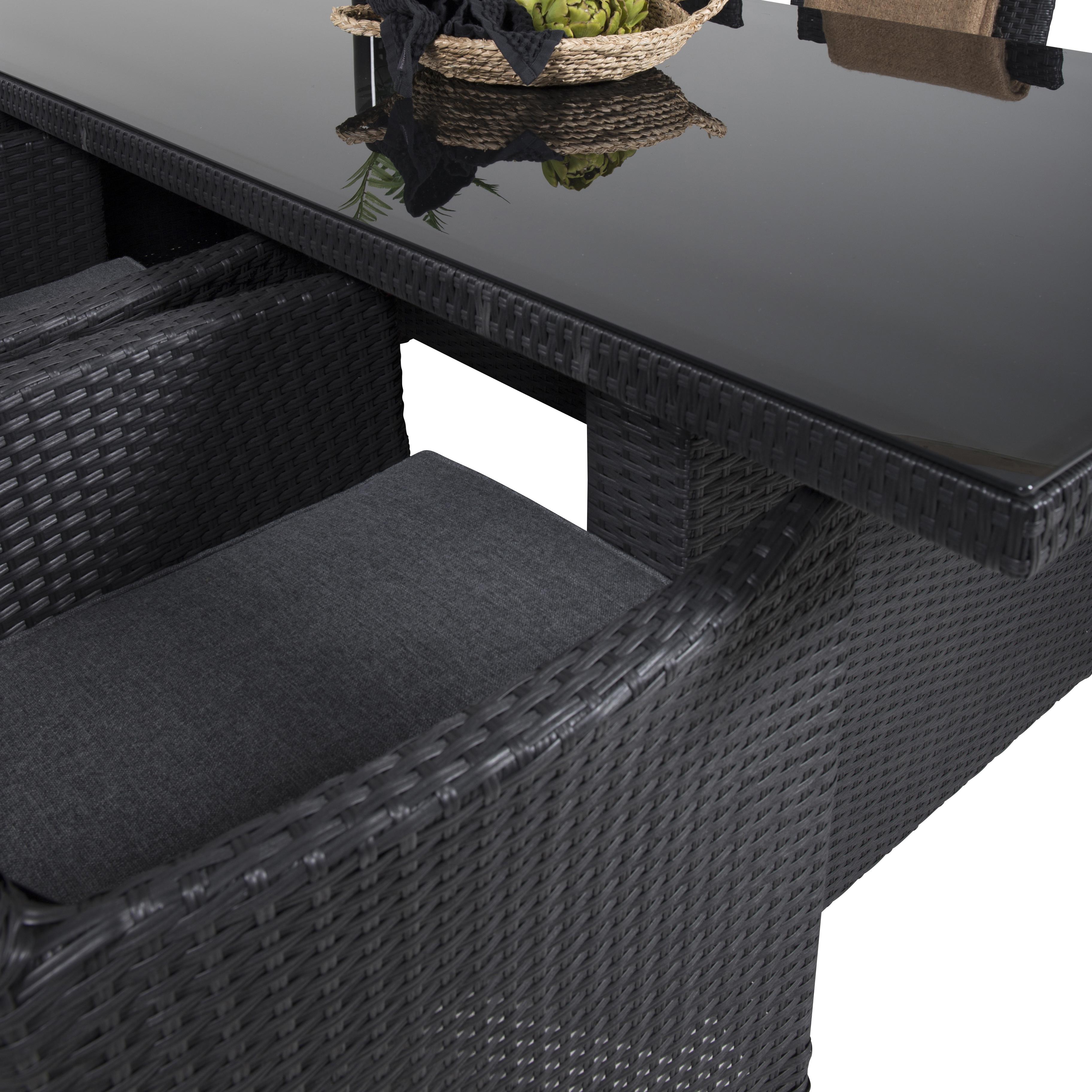 Padova Bord 200*100-Svart+Malinstol med dyba-Svart/Grå dyba6 Svart Bord, Svart Stol med Grå Dyna