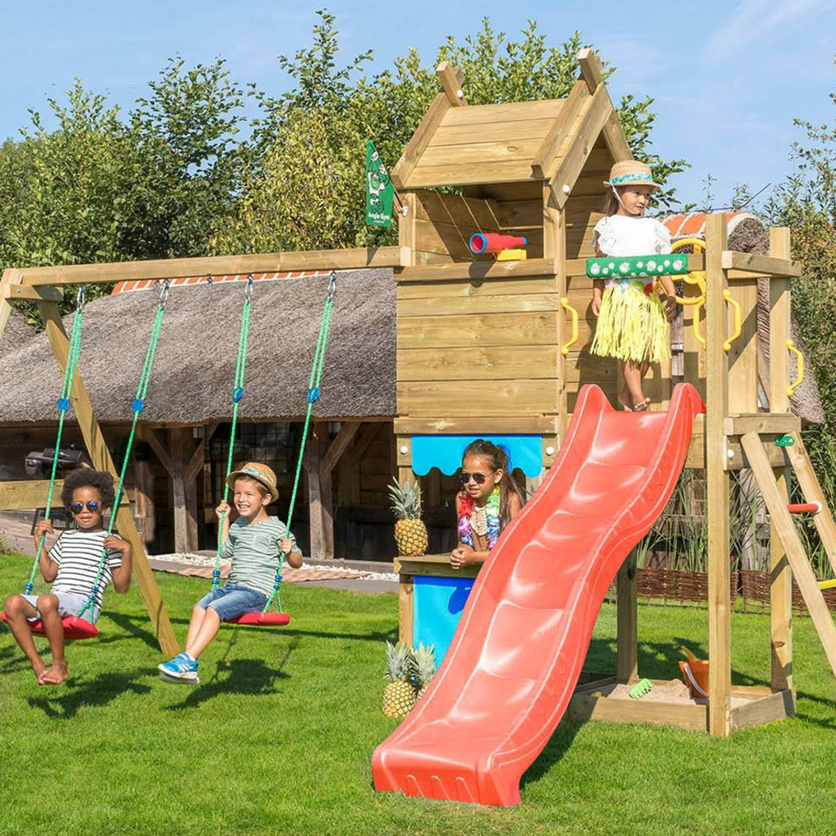 Jungle Gym Resort lektorn komplett inkl. gungmodul och röd r Röd