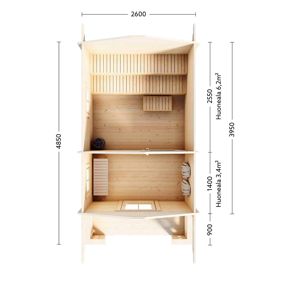 Bastu Luoman Tulilampi 10,3 m² Fristående Utebastu med Sadeltak & Dubbla Rum