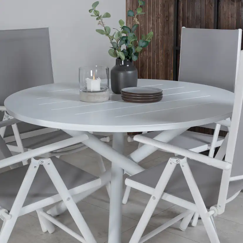 Alma Dining Table - White Alu - ø120cm+Break 5:pos Chair - W Vit