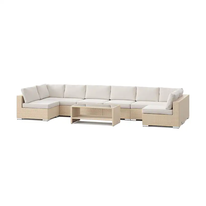 Bahamas U-soffa Öppet avslut 8 sits - bord med hylla Beige