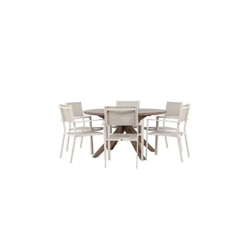 Rosario Dining Table- Teak Ø140 +Copacabana Stacking Chair - Trädgårdsgrupp Venture Home Rosario med 6 Copacabana Stolar