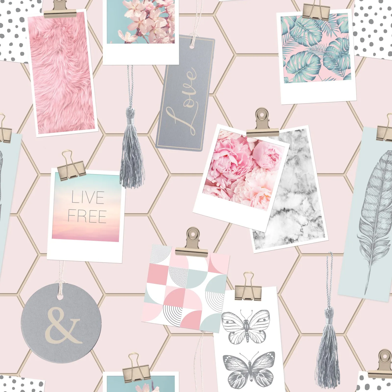 Tapet Fresco Clip Frames Rosa
