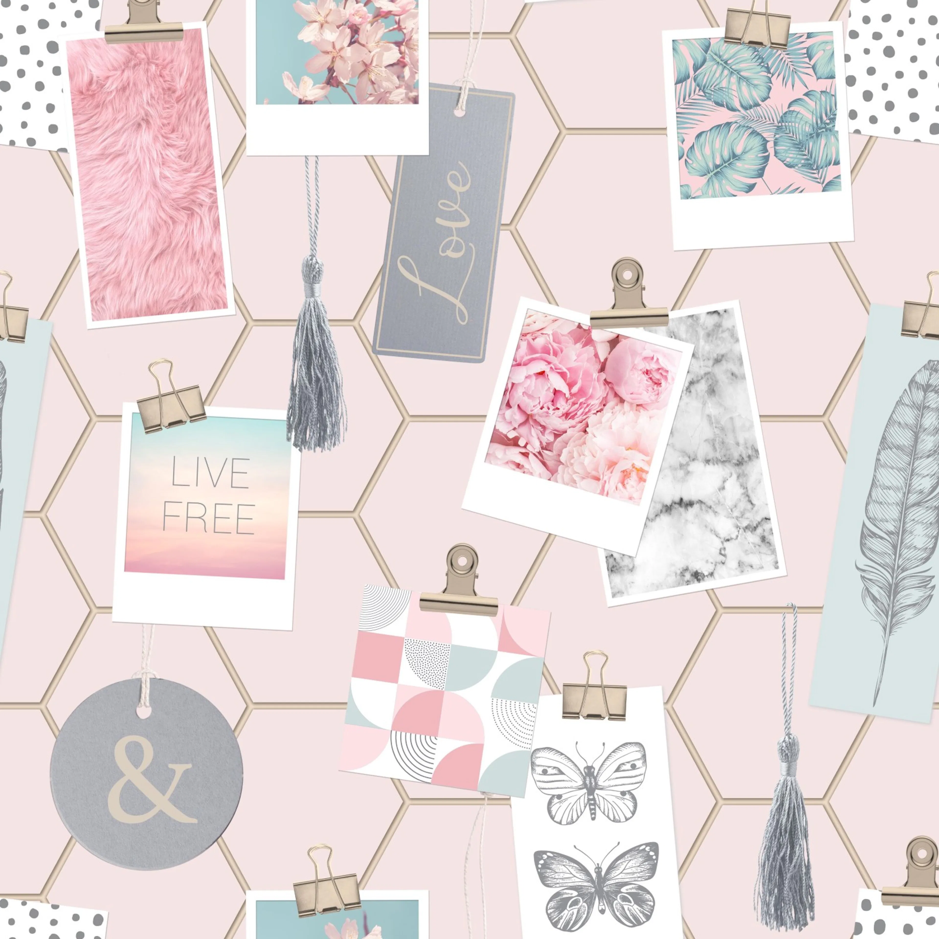 Tapet Fresco Clip Frames Rosa