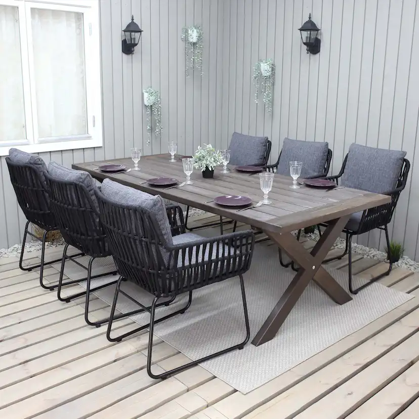 Matgrupp Utomhus Baltic Garden 220 cm bord och 6 Levanto grå stolar