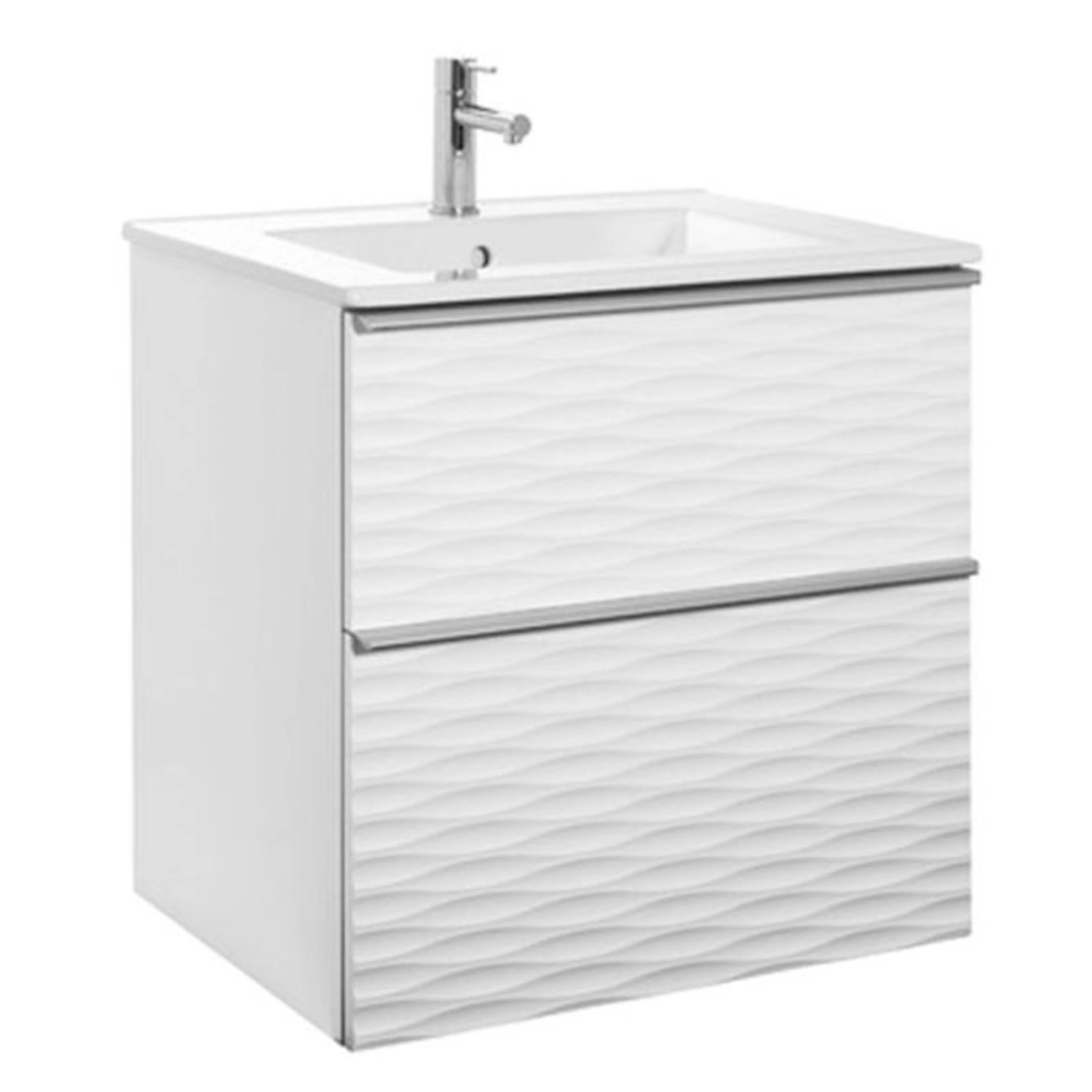 ISELLA AQUA WAVE 60 vit, HANDTAG ALUMINIUM, handfat PORSLIN BxHxD: 613x610x464 mm, Matt Vit, Tvättställ: Porslin, Handtag: Aluminium