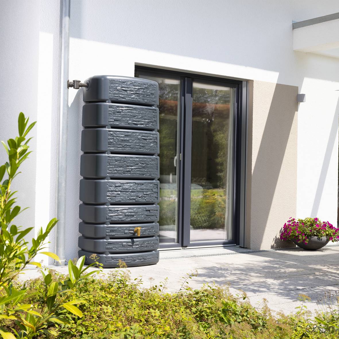 Regnvattentunna Garantia Slim Stone 500 L Grå Granit med Plastkran