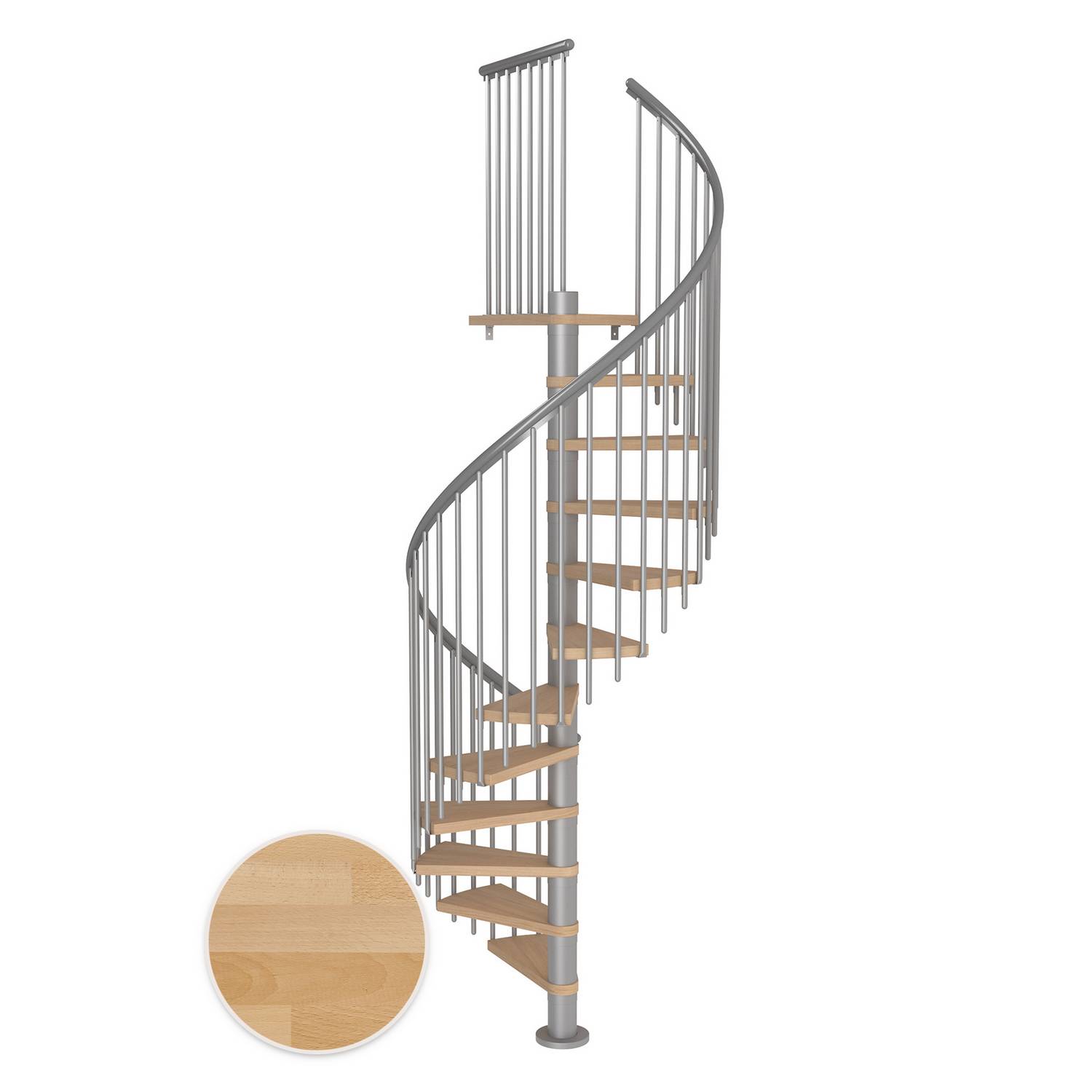 MONTREAL spiral bok oljad pearl grey CLASSIC4 11T Ø120 Pearl Grey, D: 1200 mm, Golv till golv höjd: 2500-2860 mm, 11+1 steg