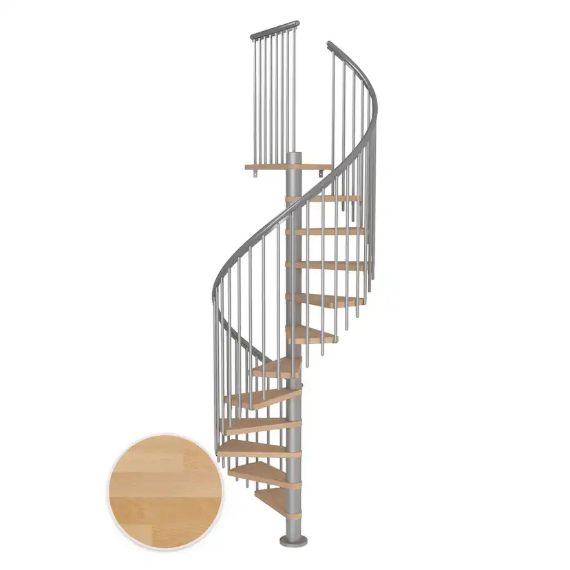 MONTREAL spiral bok oljad pearl grey CLASSIC4 11T Ø120 Pearl Grey, D: 1200 mm, Golv till golv höjd: 2500-2860 mm, 11+1 steg