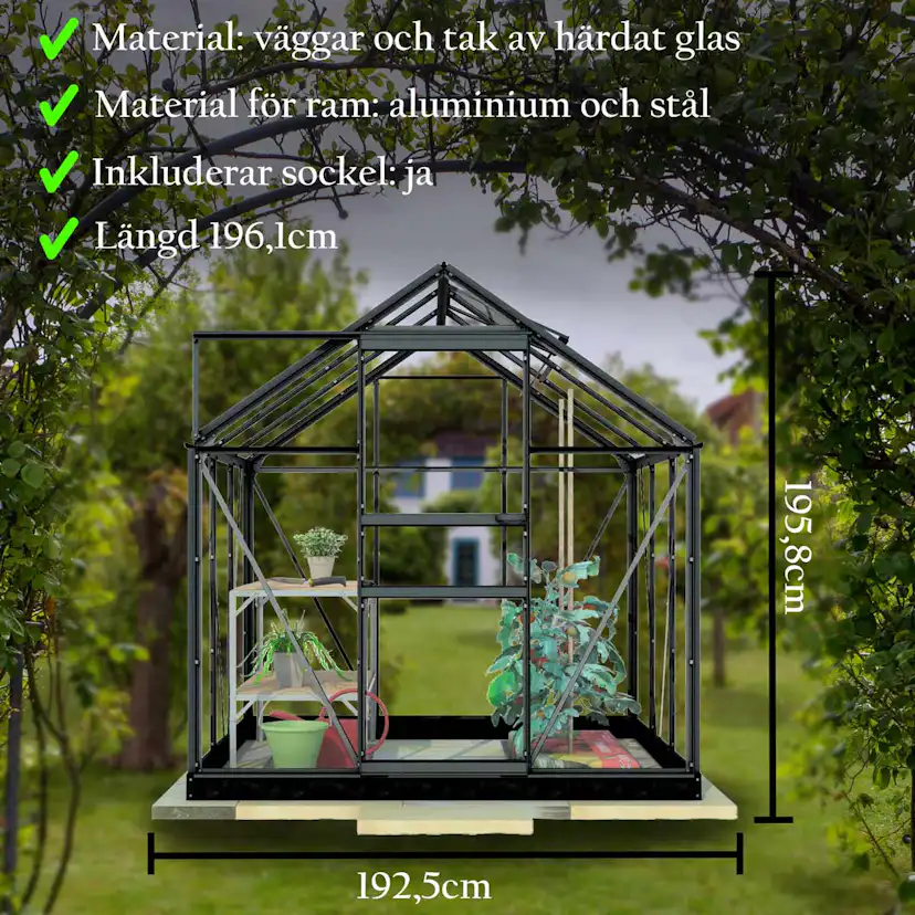 Lykke Växthus Glas 8,2m2, svart BxH: 320,4x254,7 cm