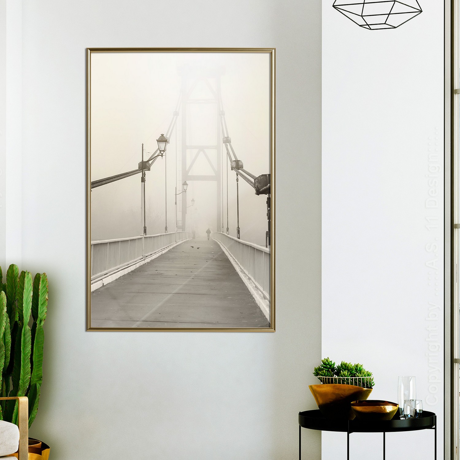 Affisch - Bridge in the Fog [Poster] 20x30 Guld ram, 20x30 cm