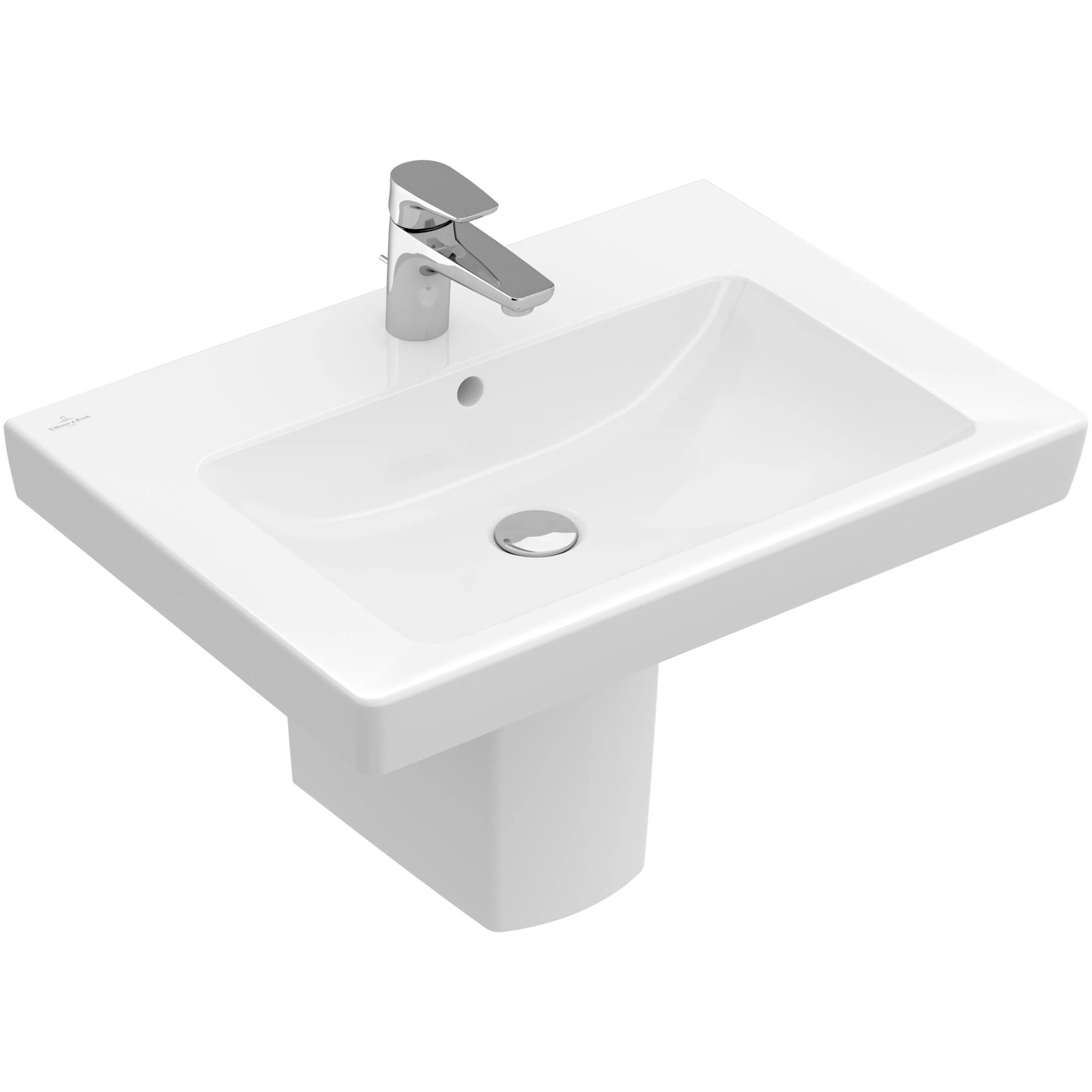 Tvättställ villeroy & Boch Subway 2.0 711365R1 Vit Alpin CeramicPlus, Med Bräddavlopp, 650 mm, Med Blandarhål, för Trehålsblandare