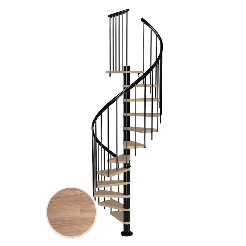 MONTREAL spiral ek vit oljad svart CLASSIC3 14T Ø120 Svart, D: 1200 mm, Golv till golv höjd: 3120-3570 mm, 14+1 steg