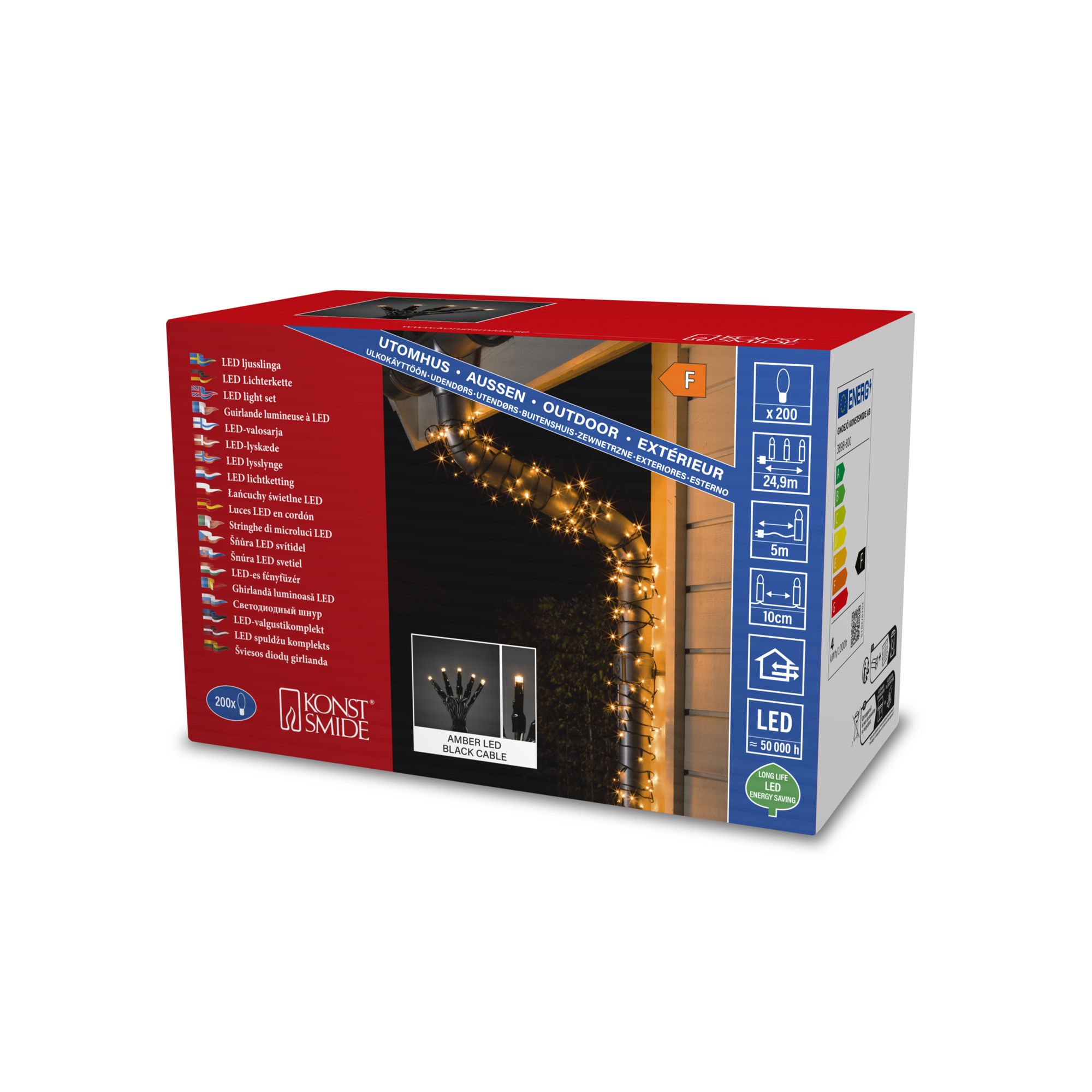 Ljusslinga Gnosjö Konstsmide 200st LED-lampor Amber 30V/IP44 Utomhus