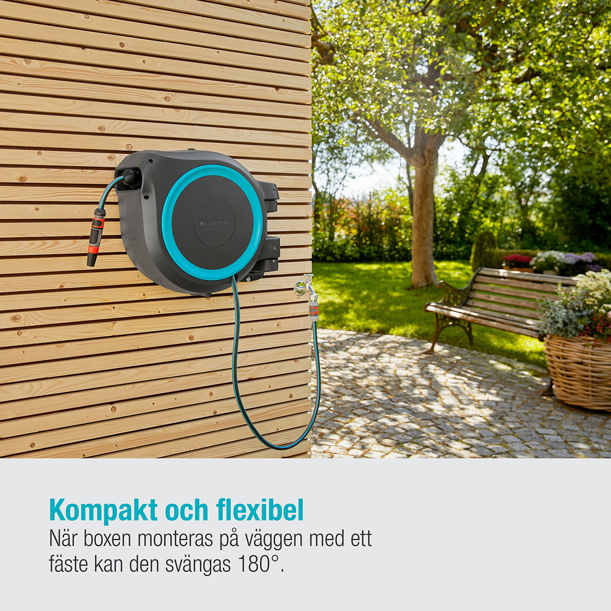 Slangbox Gardena RollUp M/L 25 m Turkos