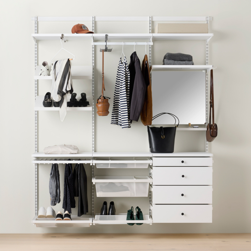 Garderobslösning Elfa Decor+ Premium Fullutrustad B: 1855 mm med Täcklist