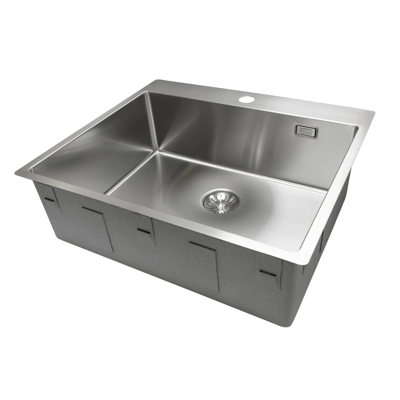 Enkelvask Strand Stainless SOLID med clips och blandarplats
