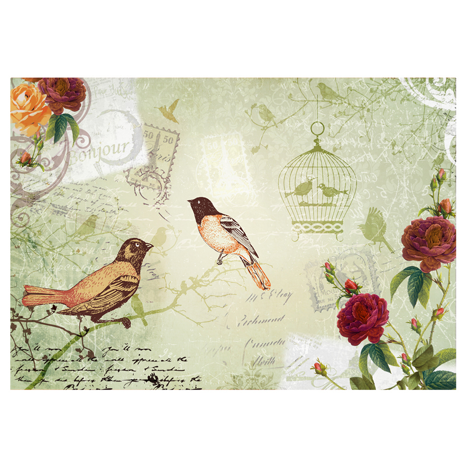 Vintage birds 300x210 Storlek: 300x210 cm