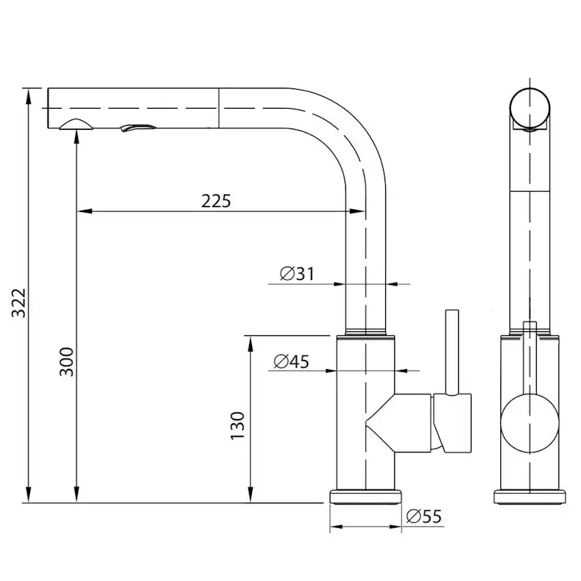 Köksblandare Strand Stainless Solid SO-1403 med Utdragbar Pip