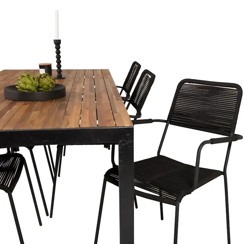 Bois Dining table 200*100cm - Black Legs / Acacia +Lindos A Trä/Svart