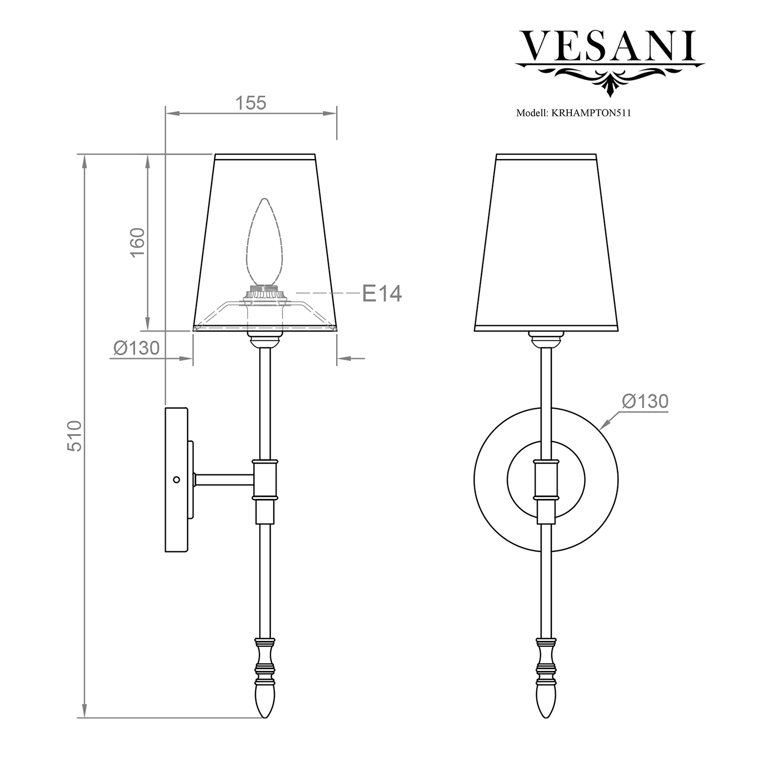 Vägglampa Vesani Hampton