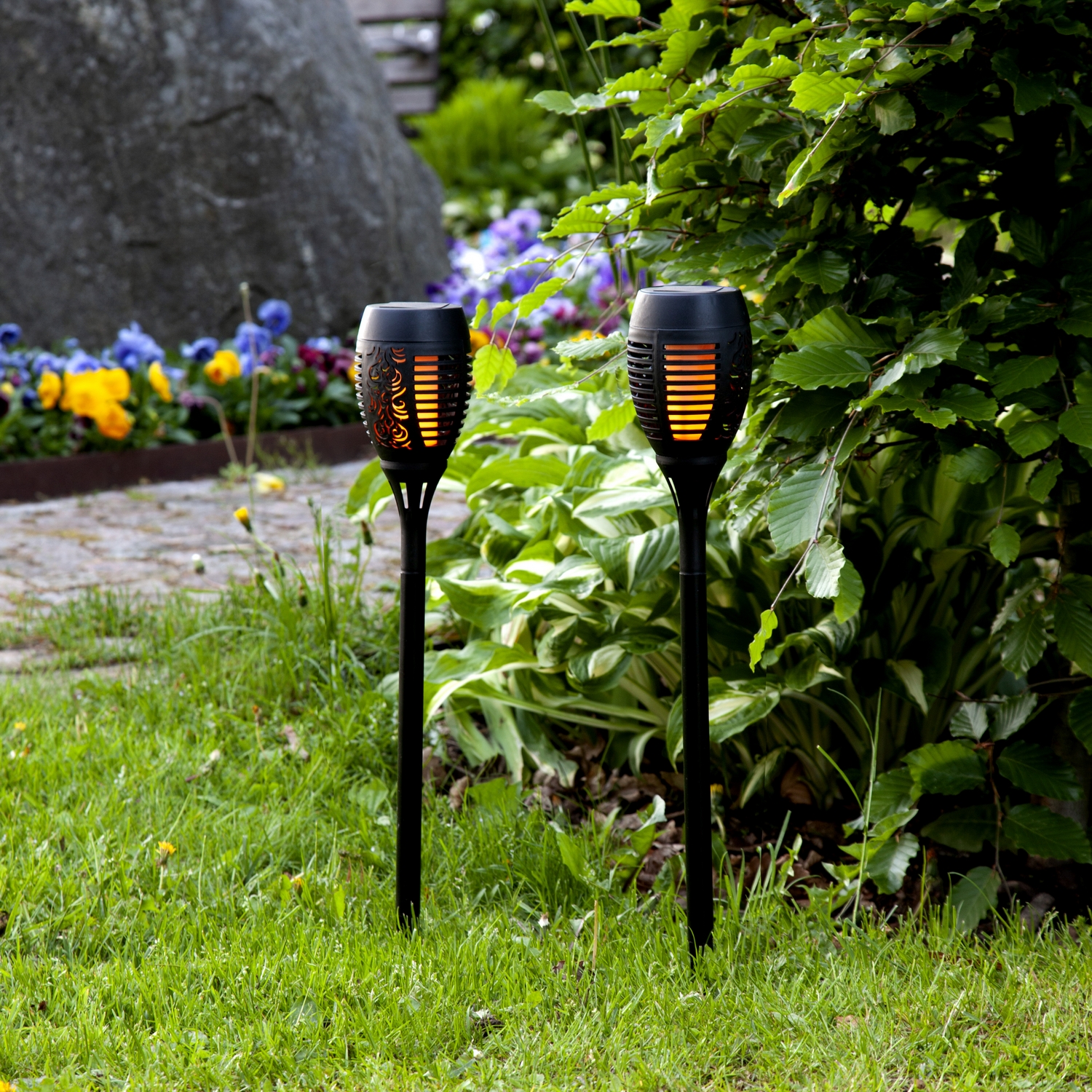 Solcellsfackla Star Trading Flame Svart 2-pack