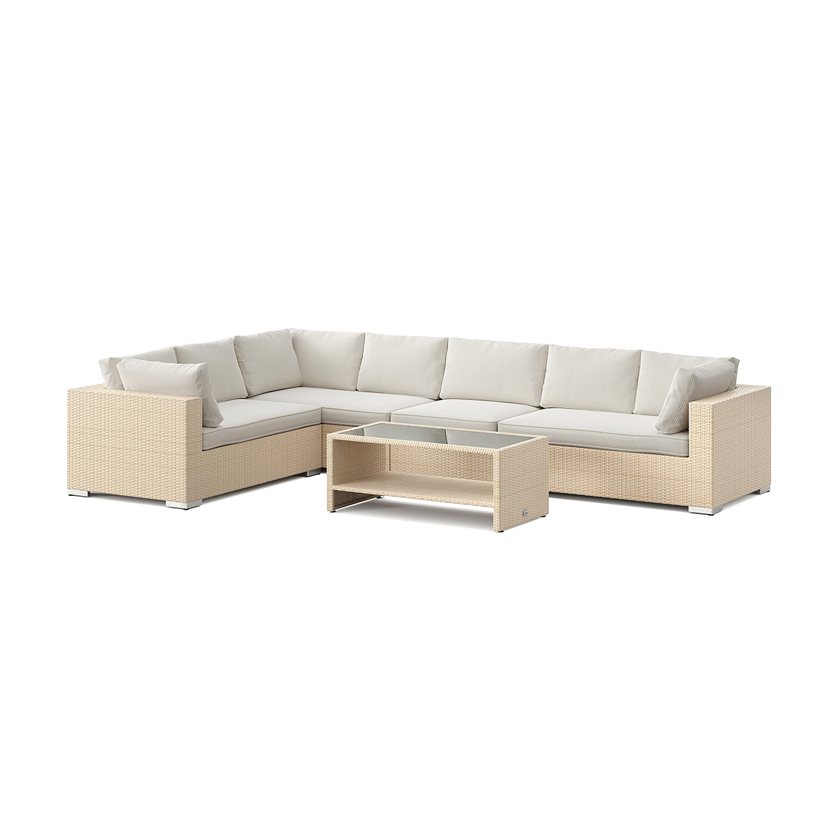 Bahamas L-soffa Höger 7 sits - bord med hylla Beige