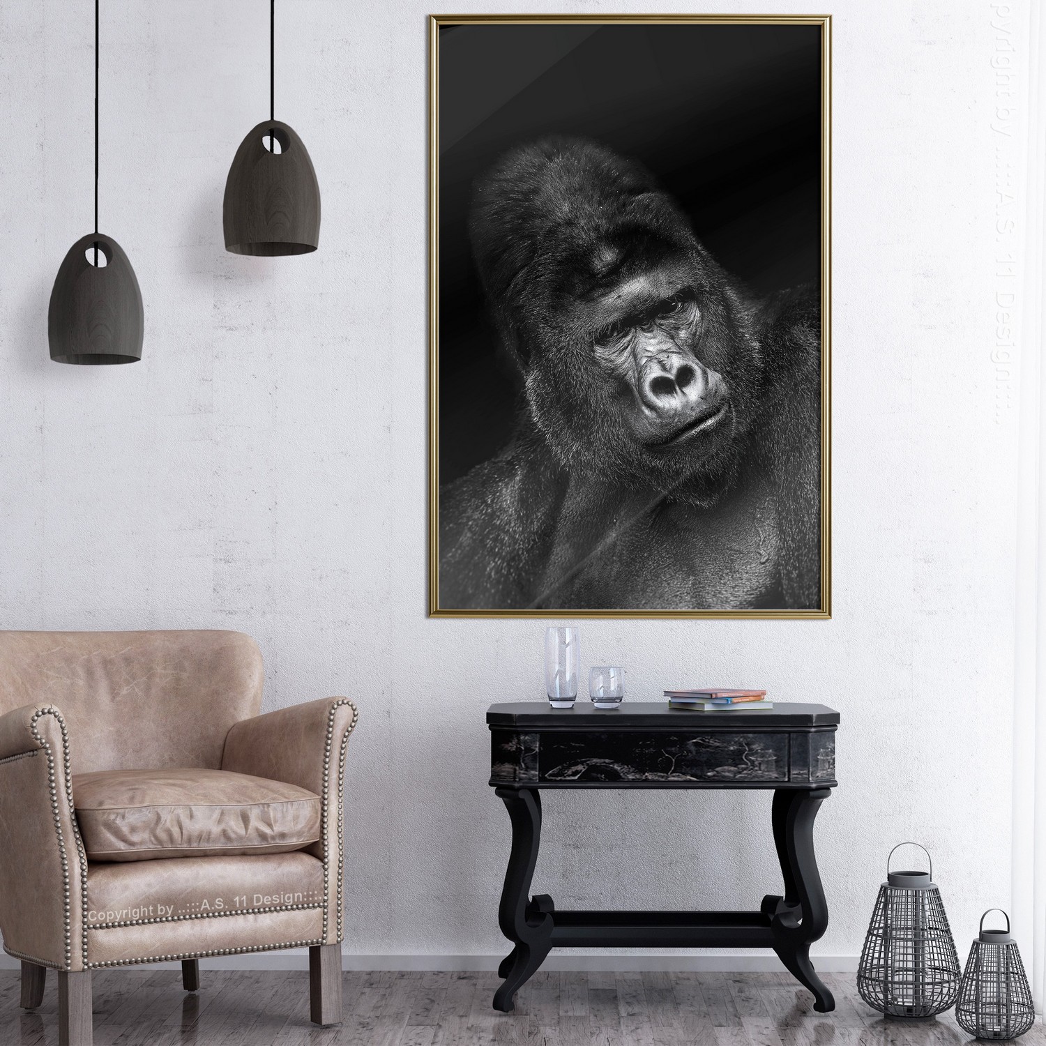 Affisch - Gorilla [Poster] 40x60 Guld ram, 40x60 cm