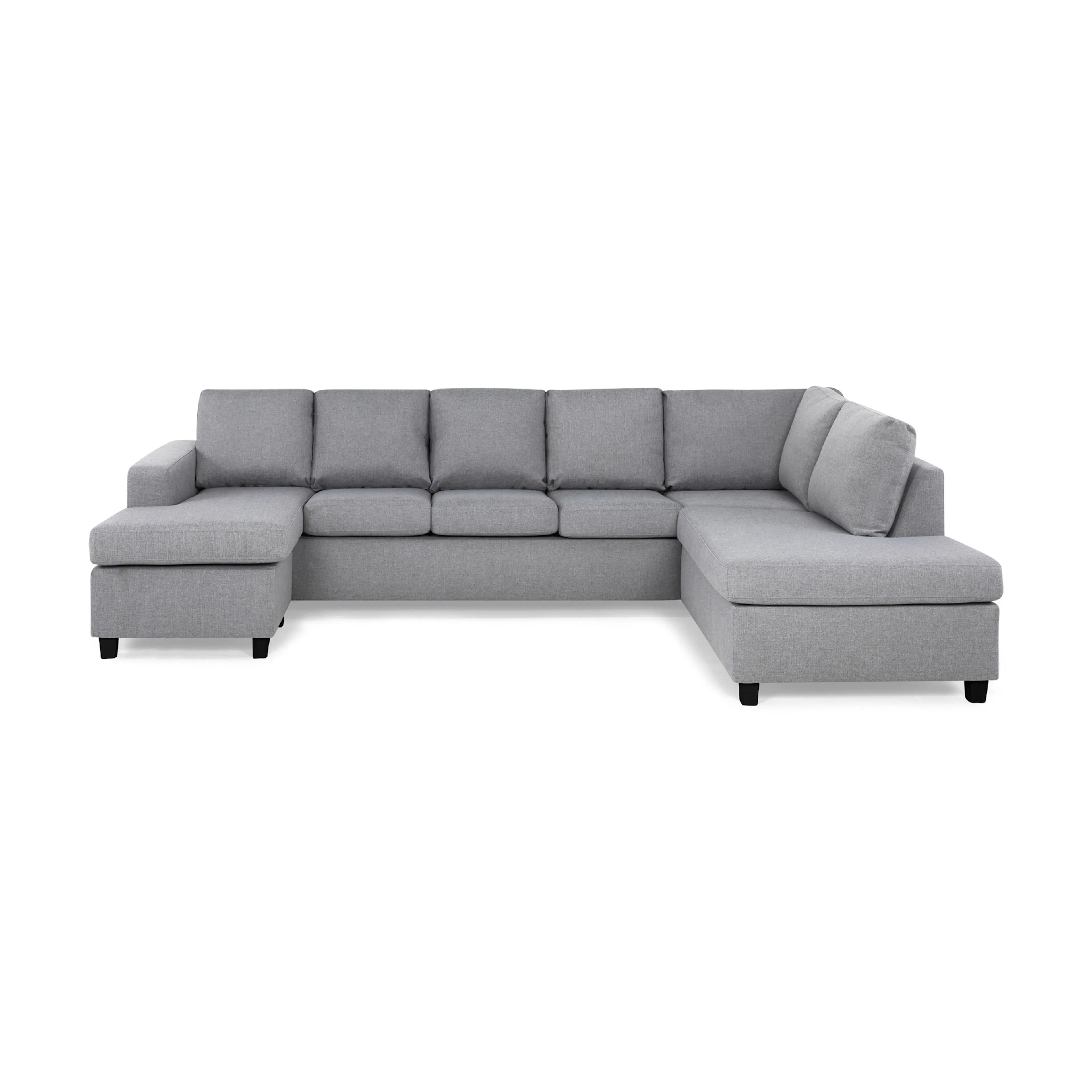 Crazy 5-sits Högervänd U-formad X-Large Soffa med Divan och Idalia 5, Grå, Höger, Konade Svarta Soffben