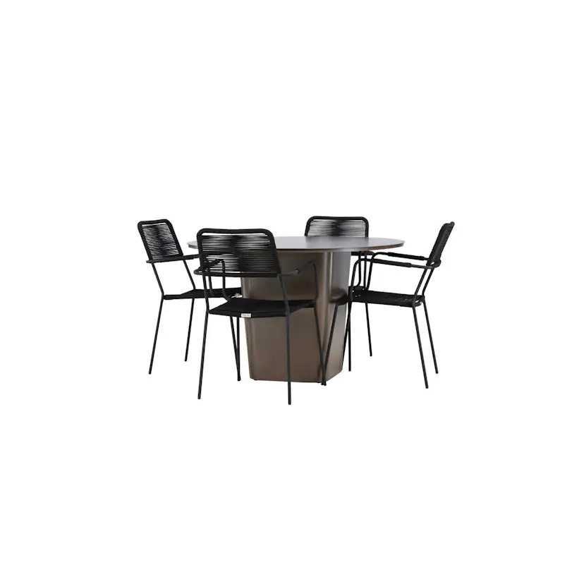 Santa Fe Dining Table ø120 - Roasty +Lindos Armchair - Black Trädgårdsgrupp Venture Home Santa Fe med 4 Lindos Karmstolar