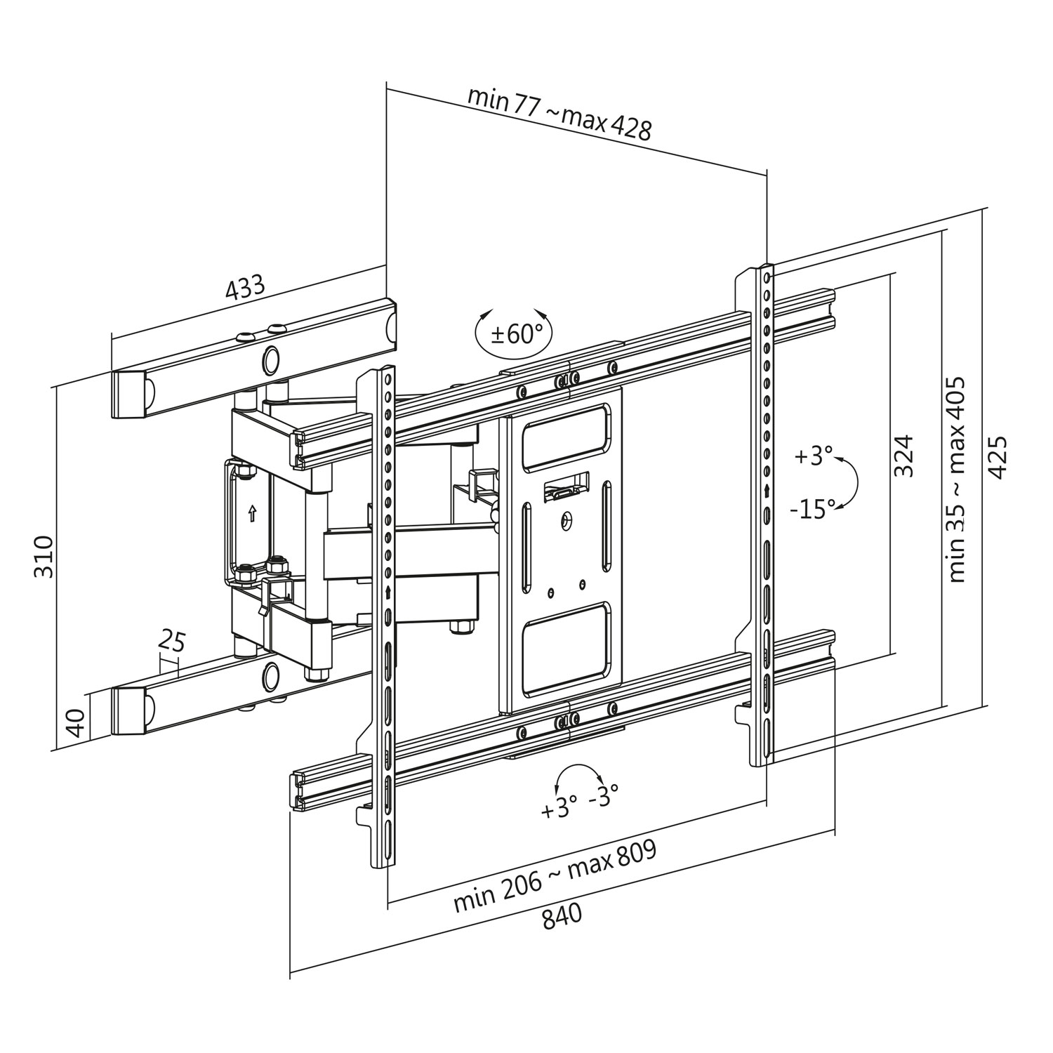 Väggfäste TV LogiLink 43-90 tum Tilt-/vinklingsbar