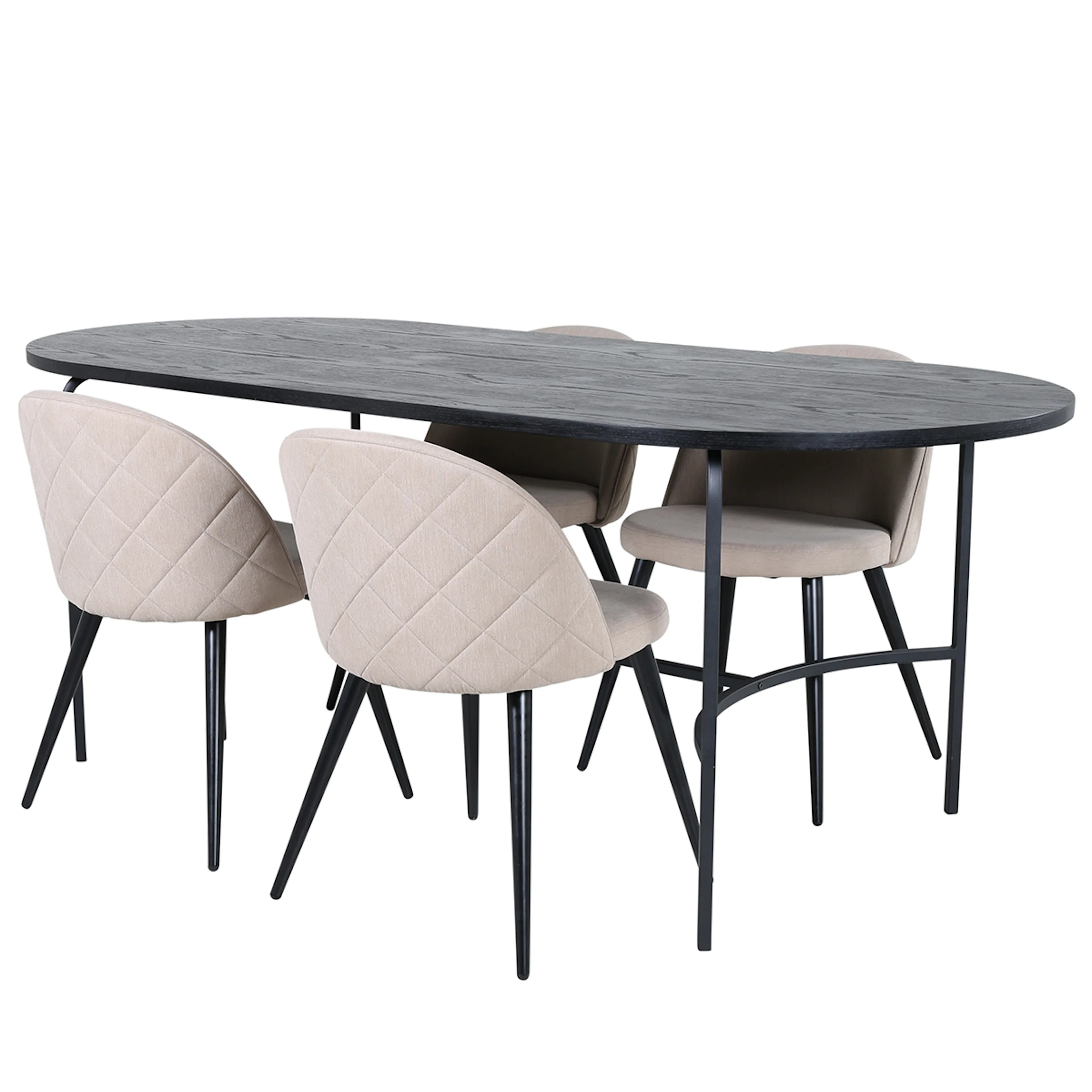 Skate Oval Dining Table  - Black / Black Veneer+Velvet Stitc Polyester/Beige