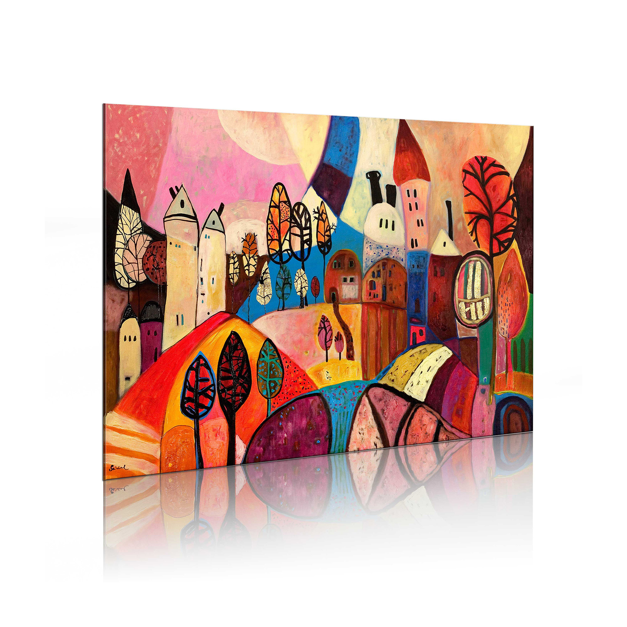 Handmålad Tavla Arkiio Färggrann By 90x60