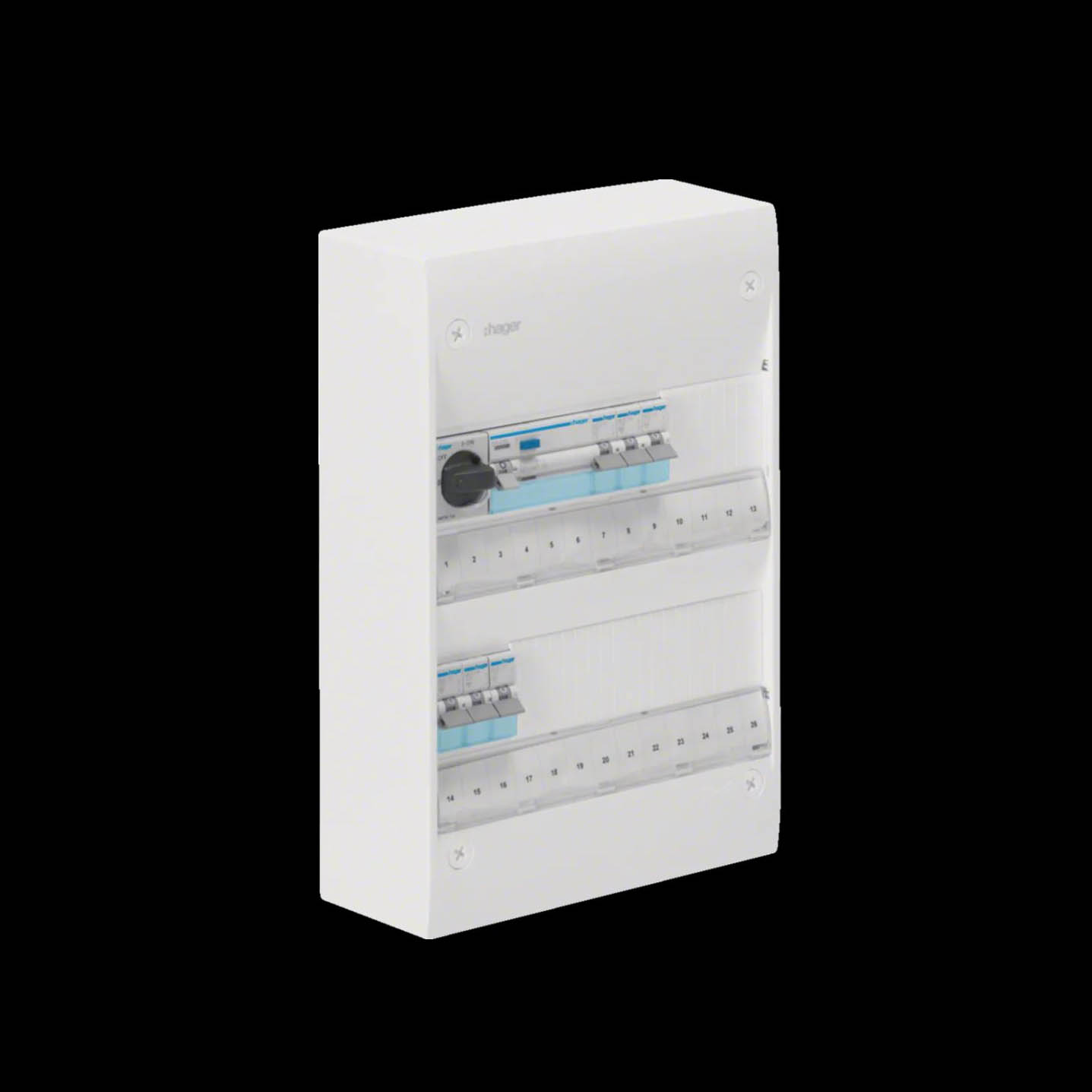 Plastkapsling Hager Gamma Förmonterad Bestyckad med HB, JFB, DVB