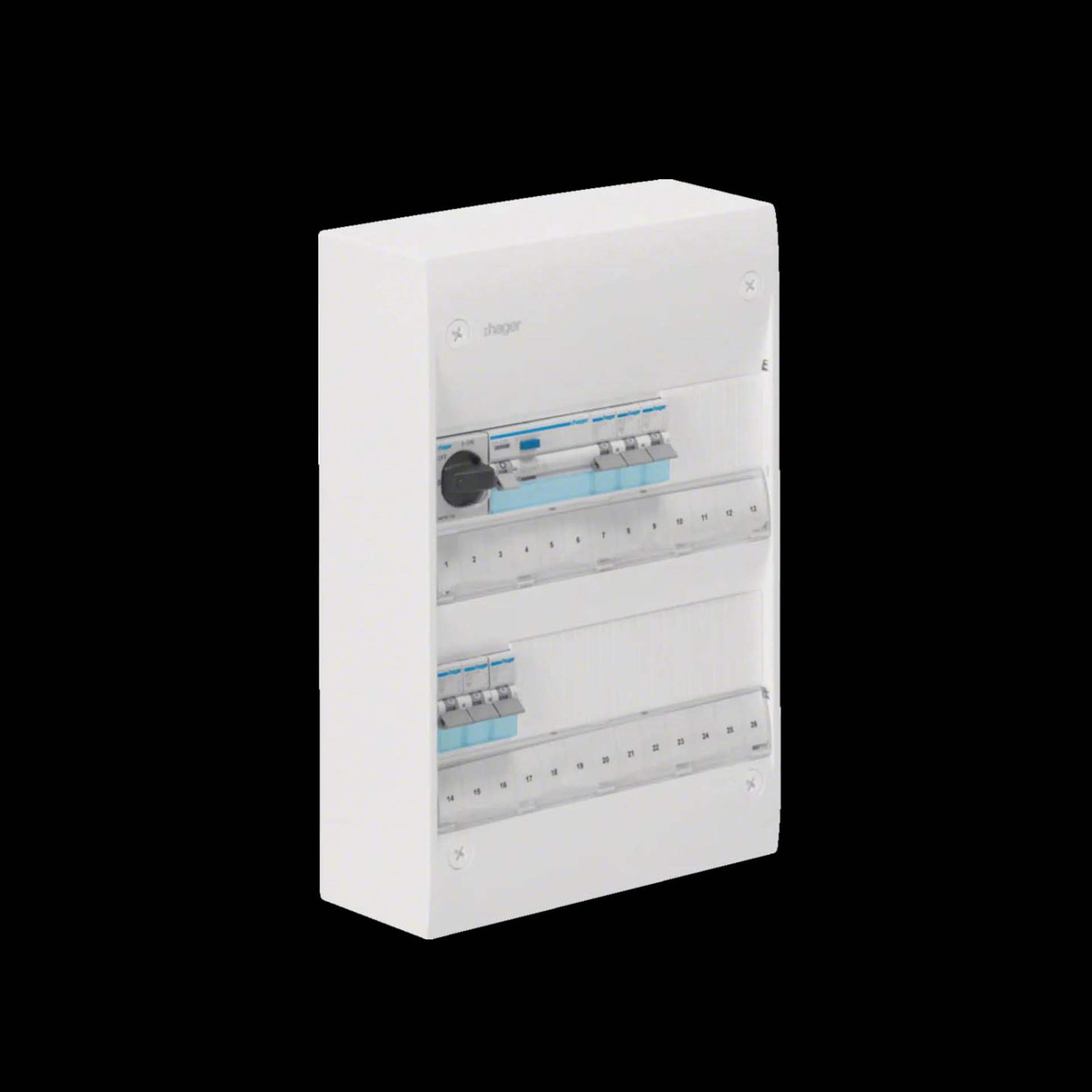 Plastkapsling Hager Gamma Förmonterad Bestyckad med HB, JFB, DVB