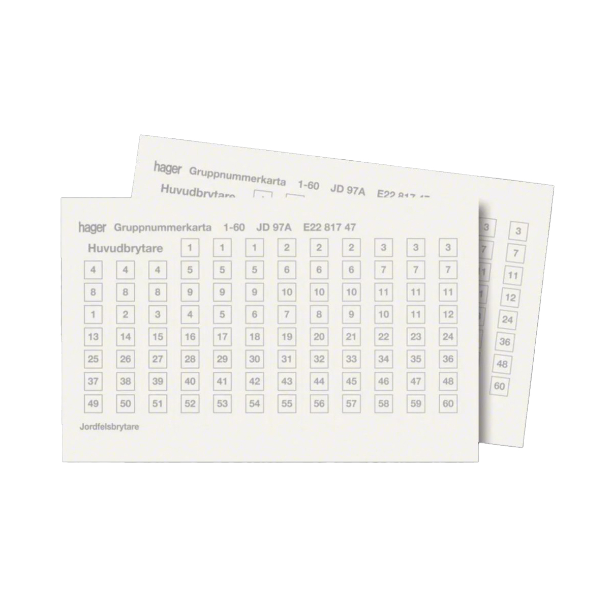 Gruppnummerkarta Hager Självklistrande