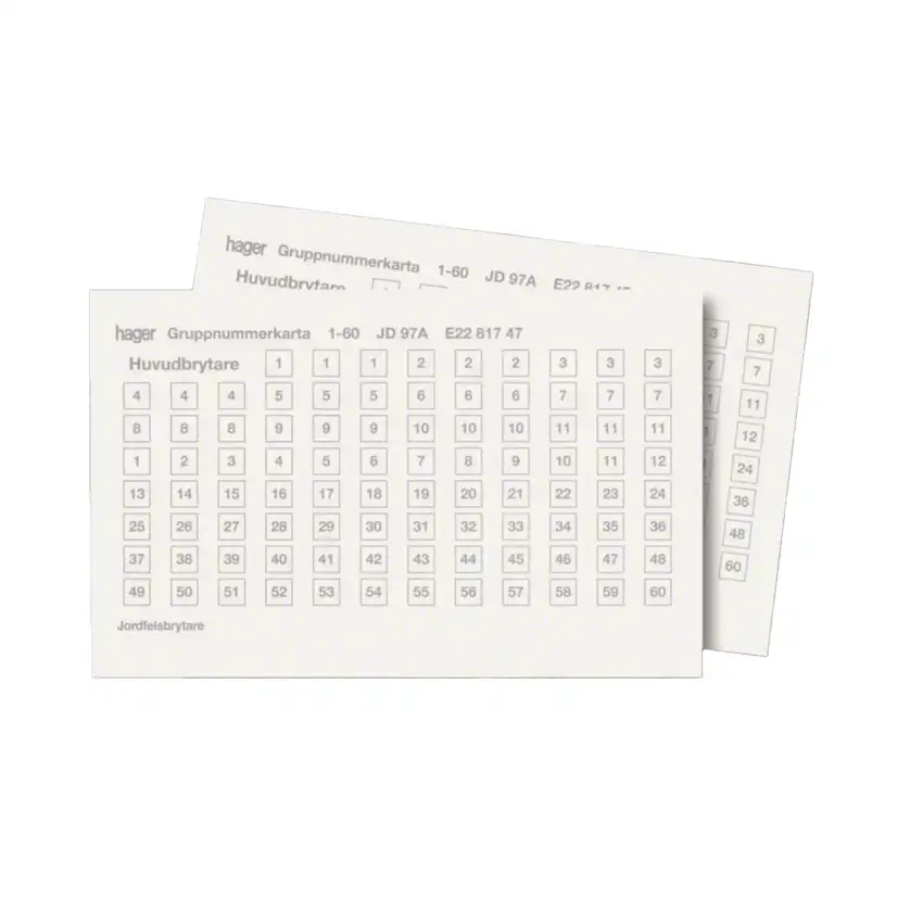Gruppnummerkarta Hager Självklistrande