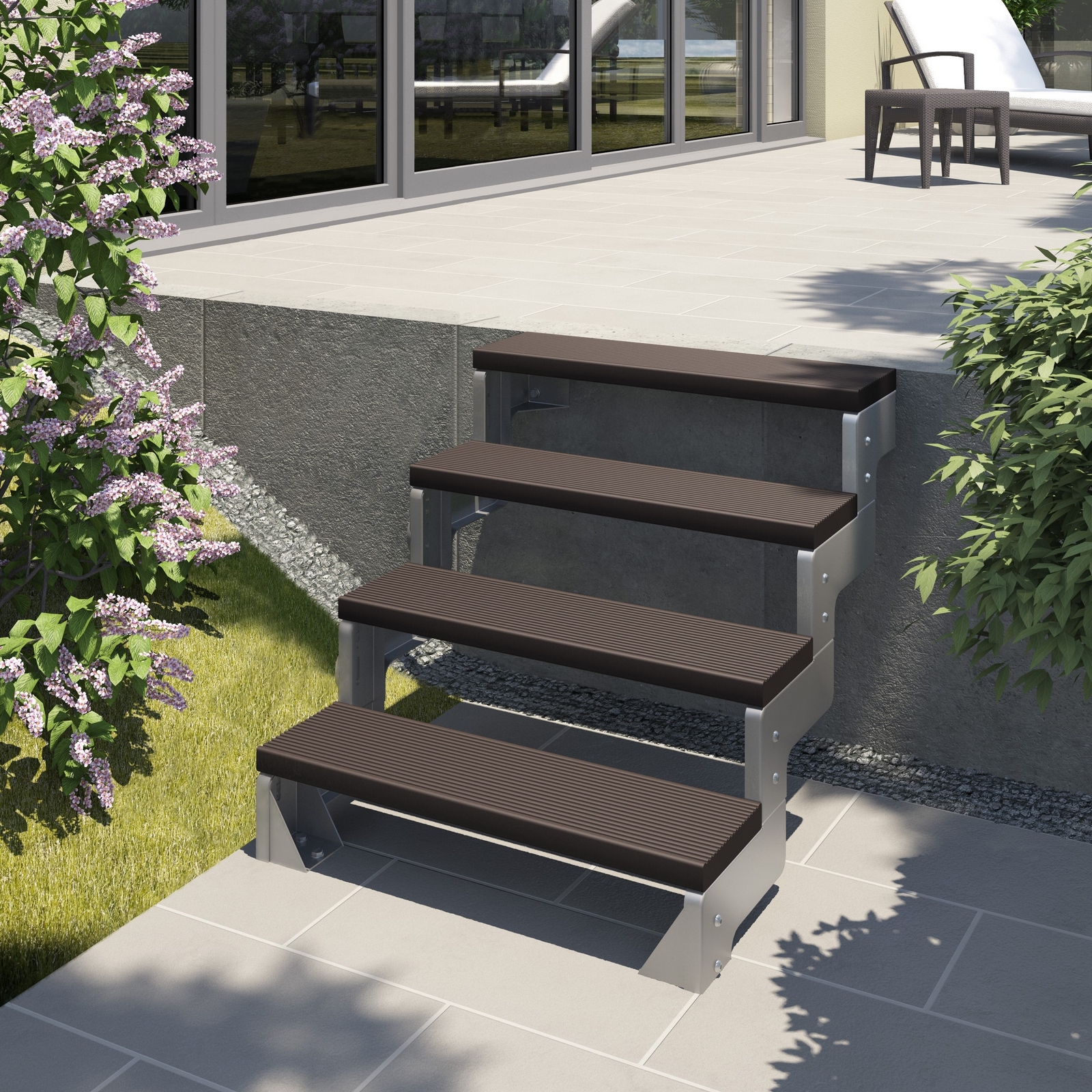 Gardentop Trimax® 100cm 4S utan räcke mörkbrun Steg: Mörkbrun, H: 720-880 mm